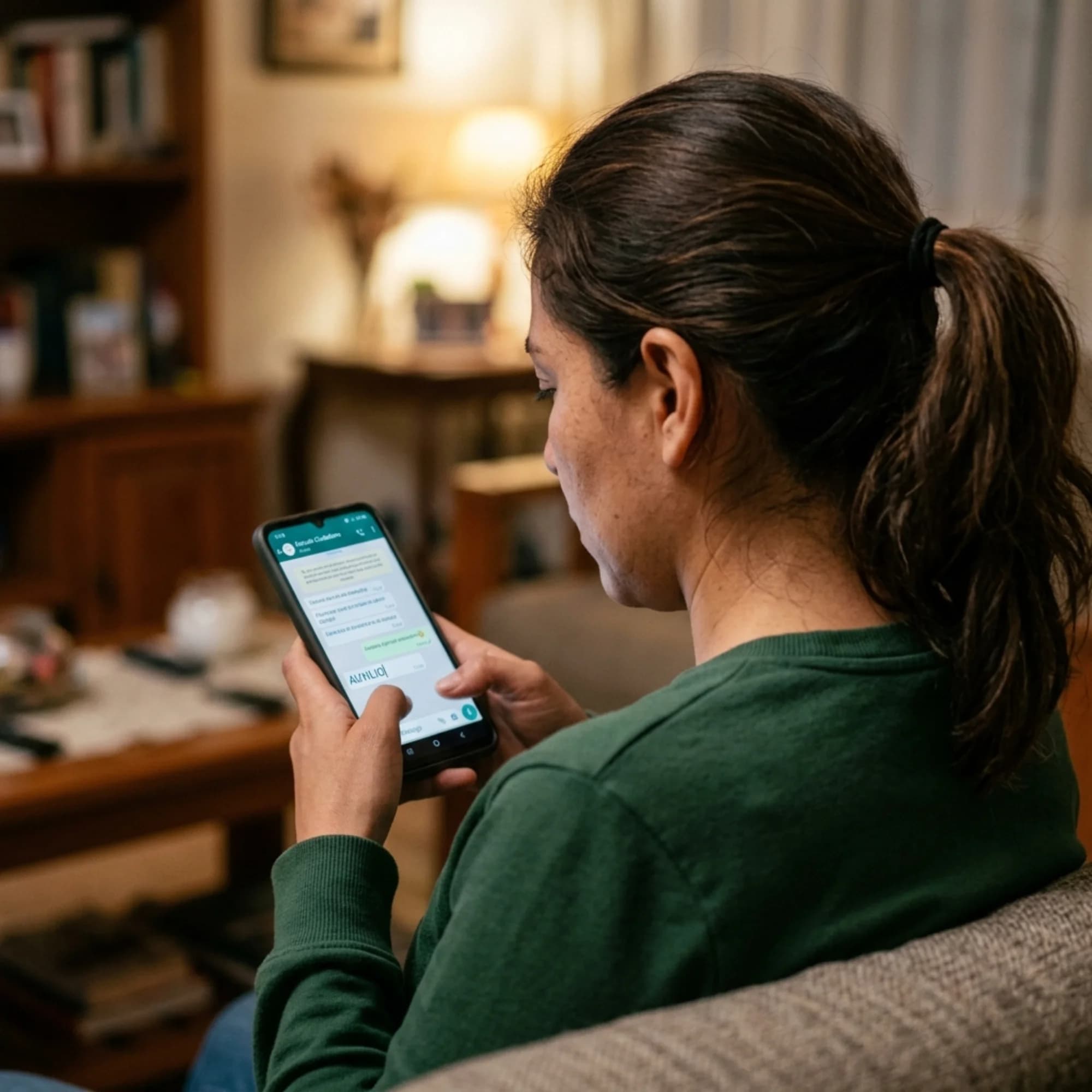 Persona escribiendo en WhatsApp para contactar a Escudo Ciudadano.